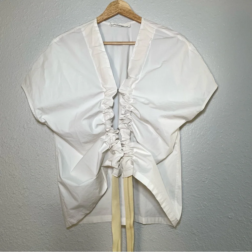 Liviana Conti Women’s White Cotton Blouse Drawstring top Size XS / 0 / EU 38 - Picture 1 of 9